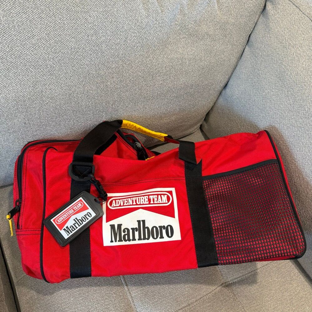Vintage Marlboro Adventure Team Duffle Bag 1990’s Travel Red Gym Bag
